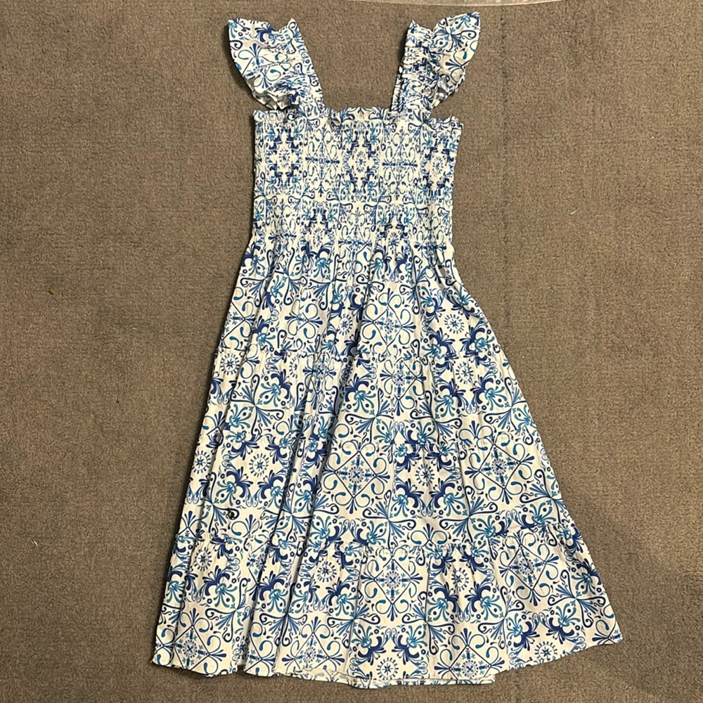 Tiny Nap Dress in Blue Mosaic 9/10Y